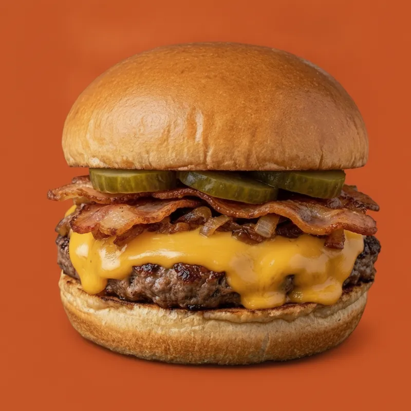 DIP Bacon: hambúrguer com cheddar, bacon e picles